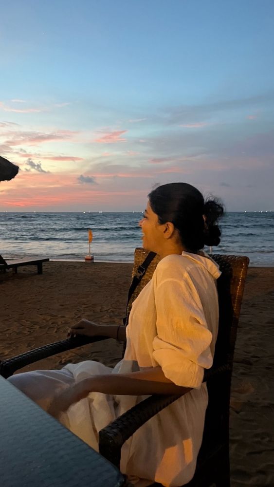 Sunset by the ocean at our retreat in India