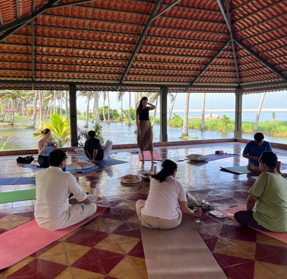 Morning practice in an open shala