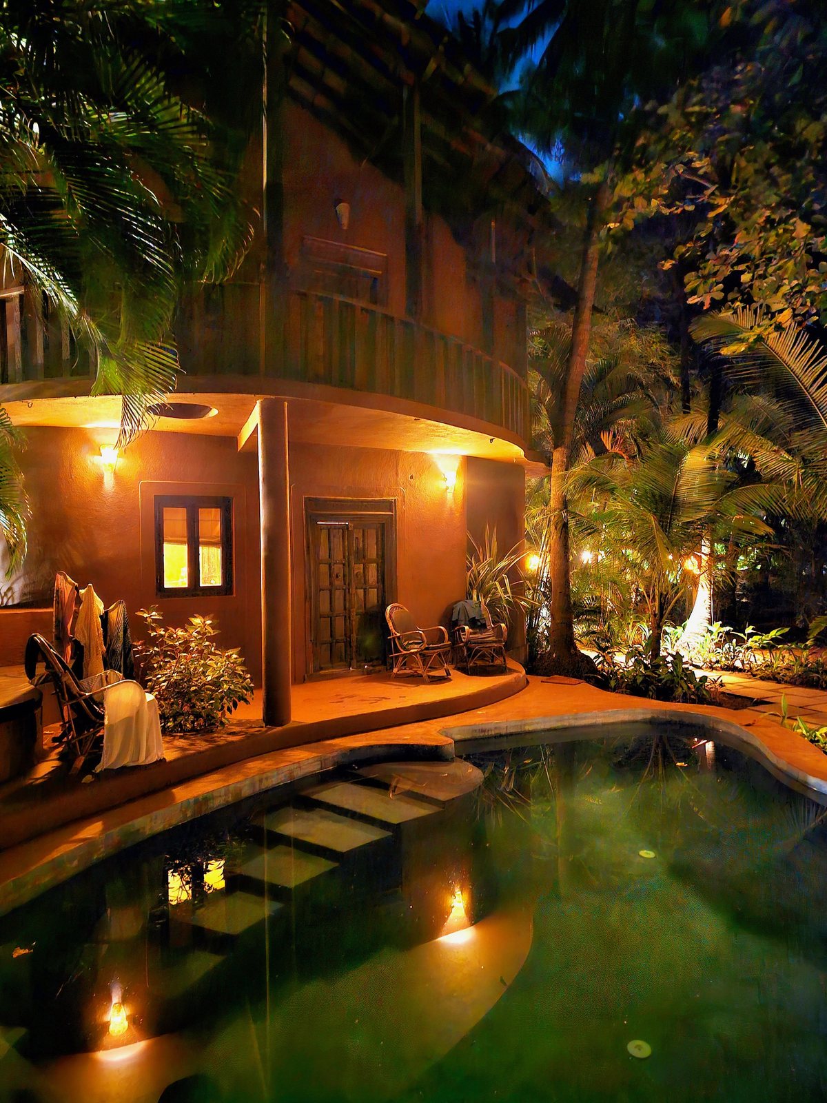 The pool at Ashiyana in the evening light