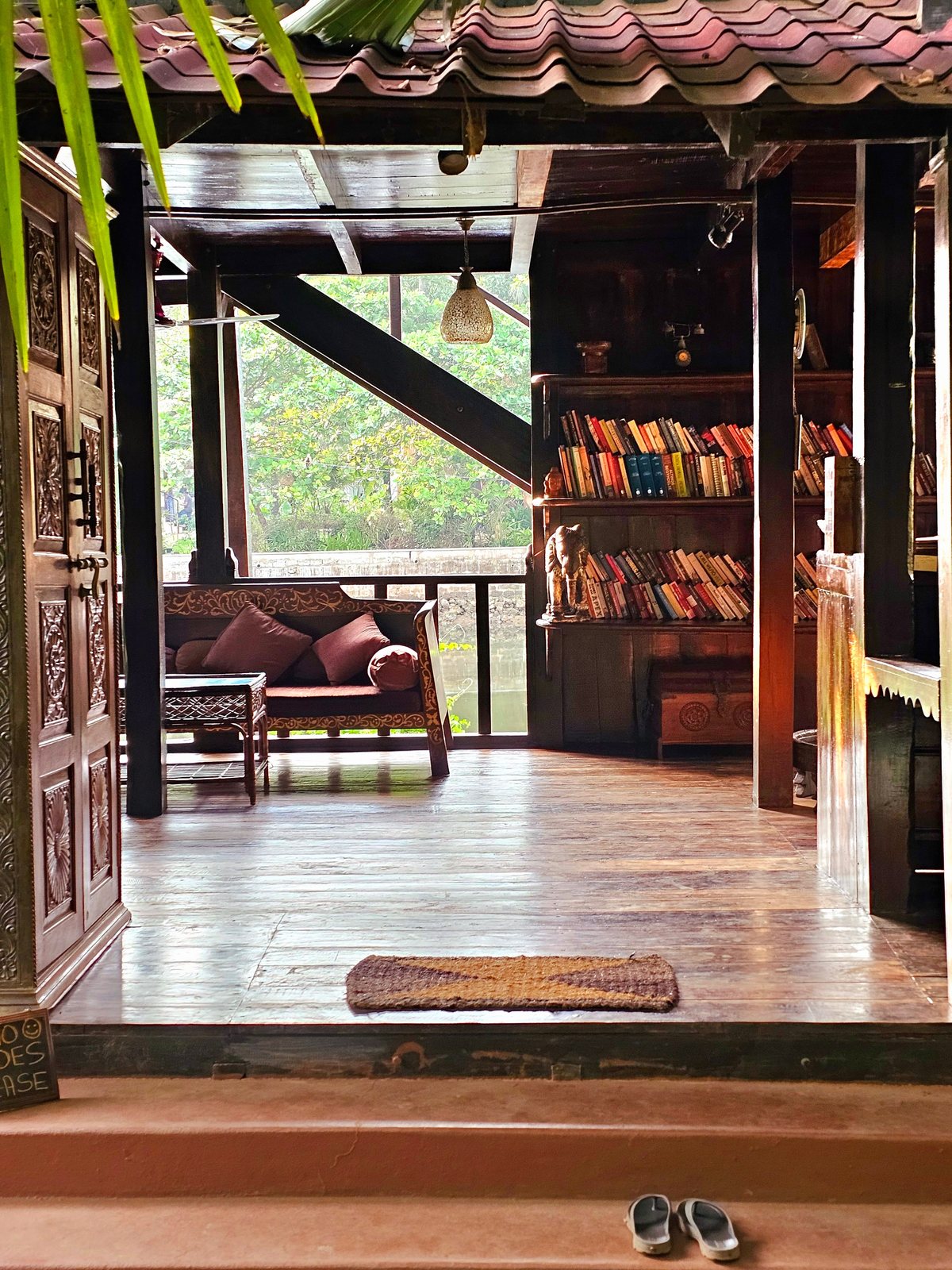 Reading corner with books and low seating